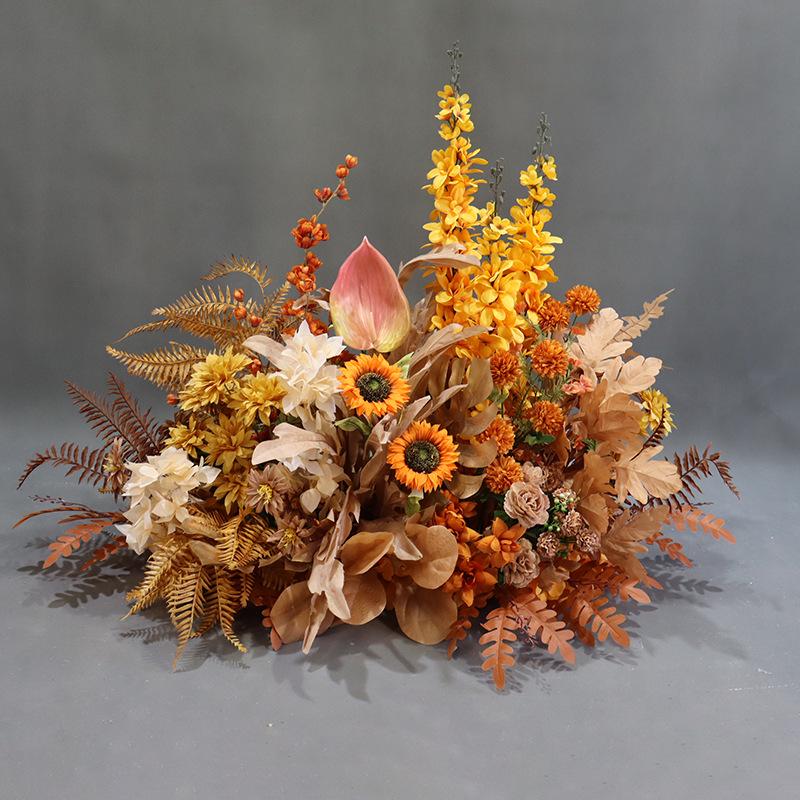 Autumn Floral Background Set: Caramel Silk Flowers for Wedding & Ceiling Decorations