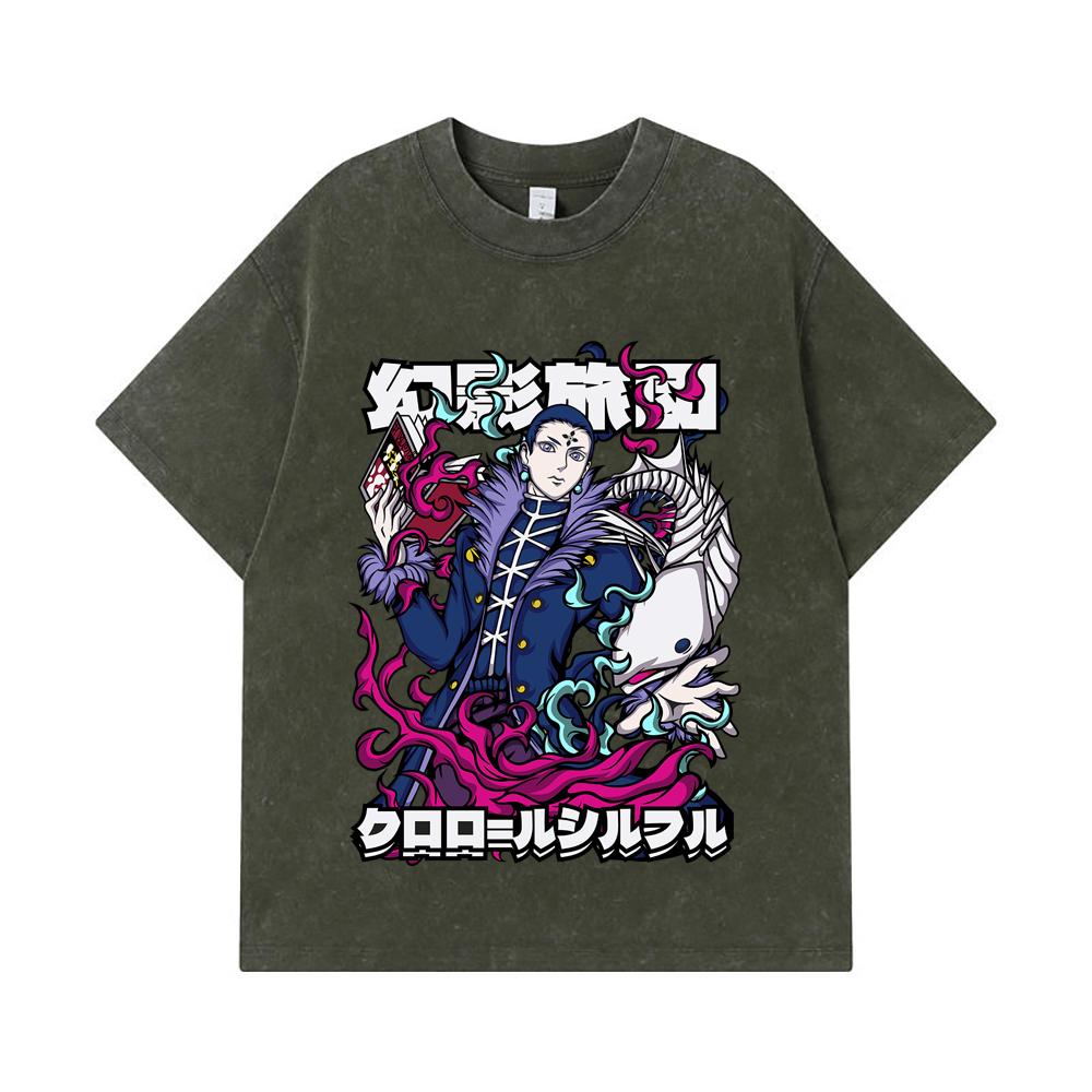

275 GSM Washed T-shirts 100% Cotton HXH V5 Chrollo Print Unisex Heavy Cotton T Shirt S