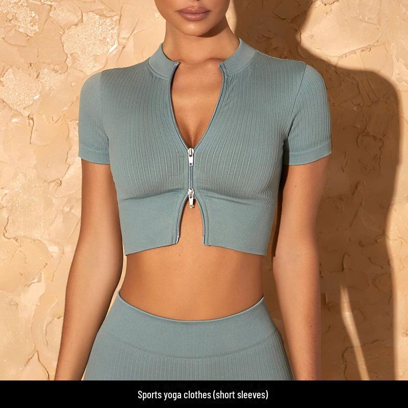 Seamless European and American Yoga Outfit: Sports Underwear, Long Sleeve Vest, and High Waist Pants for Women