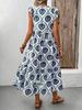 Summer French Resort Style Deep V-Neck Printed Maxi Dress