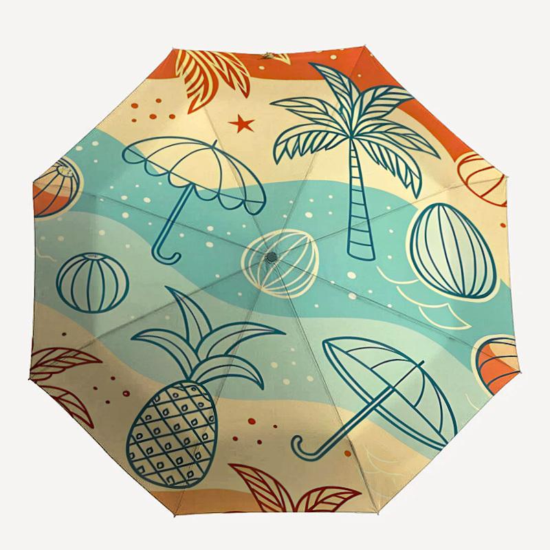 

1pc Tropical Beach Automatic Folding Umbrella - Compact 8-Rib Design, Durable Plastic & Iron, Daily Use Z1230073
