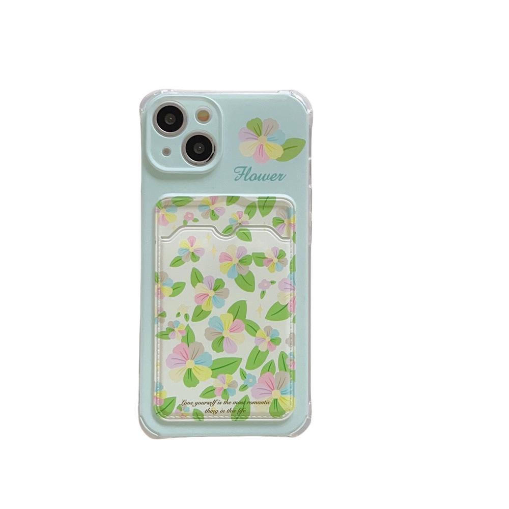 

Чехол для мобильного телефона Apple 15 с зелеными листьями и цветами iPhone 14 с бантиком и кроликом. Может держать карту и подходит для iPhone 13 Pro Max. iPhone 16 Pro Max