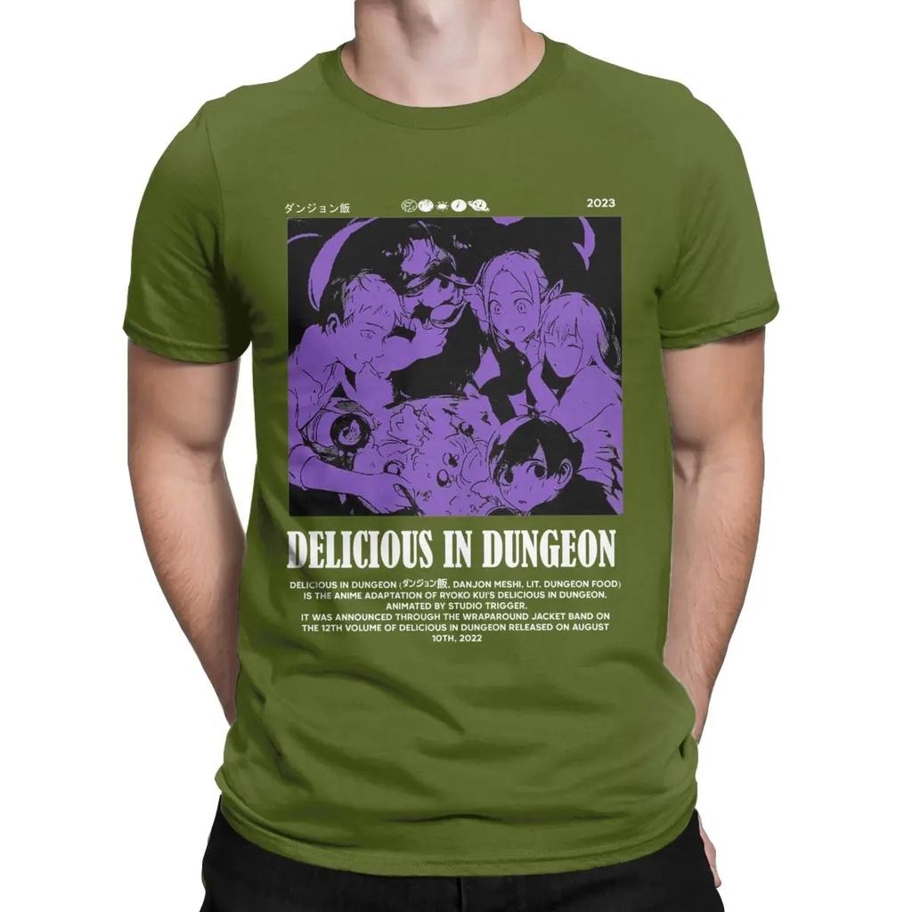 Awesome Delicious In Dungeon Itzusumi Meshi Anime T-Shirts Men O Neck 100% Cotton T Shirts Short Sleeve Tees Printing Clothes