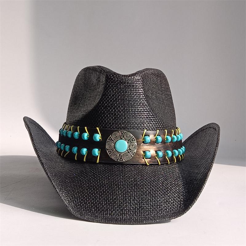 Nouveau Chapeau de Cowboy Western Vintage pour Homme Chapeau de Soleil de Plage Tressage en Paille Fait Main Chapeau Jazz Cowgirl Gentleman Sombrero Hombre