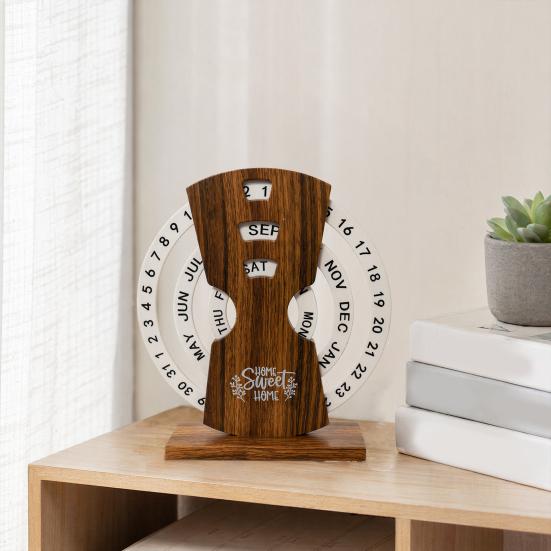 Creative Perpetual Calendar, 3 Layer Rotating Date Desk Decor, Vintage Monthly Calendar for Home Office