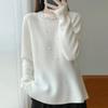 Women's 100% Mercerized Pure Wool Round Neck Pullover Sweater - Handmade Crochet Slimming Knitwear