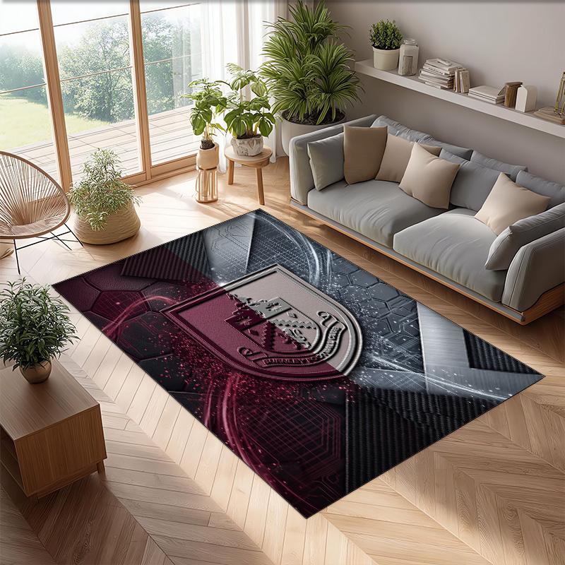 Burnley Football Print Crystal Velvet Rug, Comfortable Water Absorbent Non Slip Indoor Floor Carpet