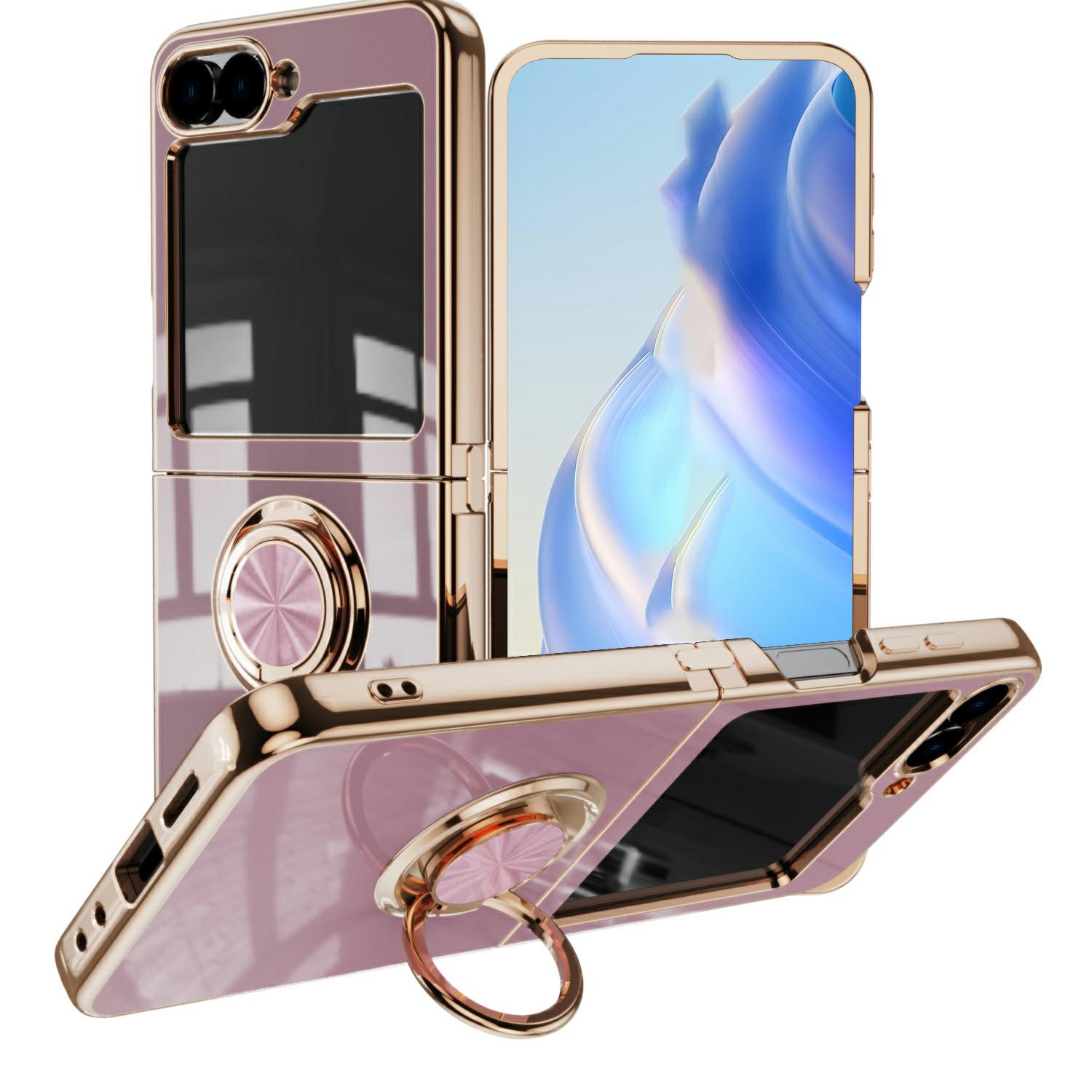 

For Samsung Galaxy Z Flip5 5G Case Precise Cutouts 6D Electroplating TPU Phone Cover with Ring Holder F
