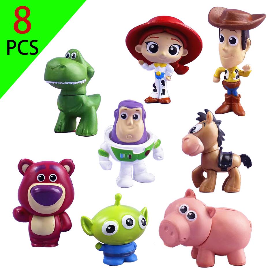 8Pcs Toy Story 4 Characters Woody Buzz Lightyear Q Version Action Doll Children Toy Mini Figurine Birthday Anime Decoration Gift