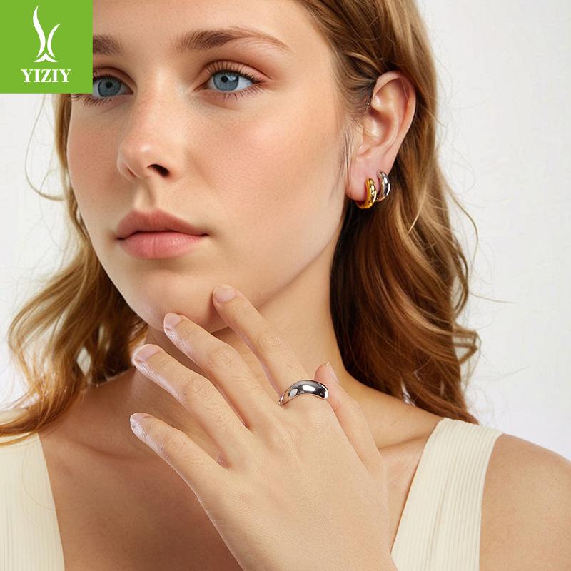 Design Glossy Earrings Ring Set, Unique Personality, Simple And Exquisite Metallic Copper Jewelry