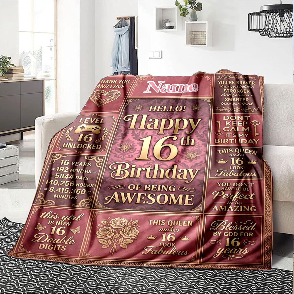 Happy 16Th Birthday Celebration Personalized Name Blankets Soft And Comfortable Against The Skin Naps And The Office A Wonderful Gift For Friends