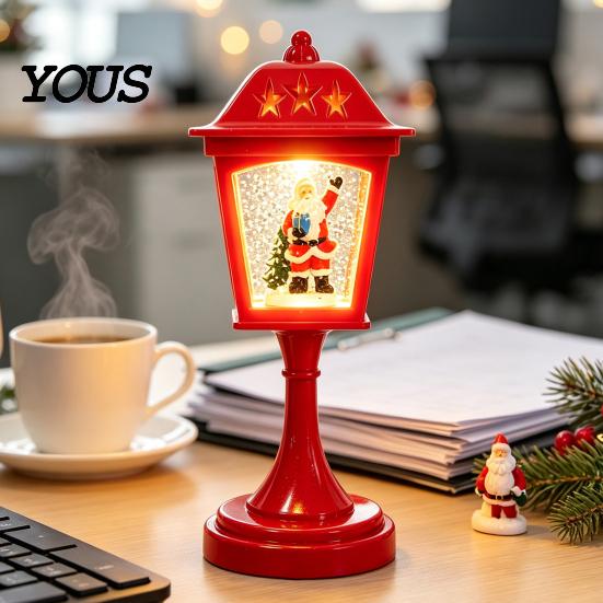Warm Atmosphere Lighting Christmas Snow Sphere Lamp, Retro Street Lamp Design, Santa Winter Theme Ornament Snowman Tree Night Light for Bedroom,