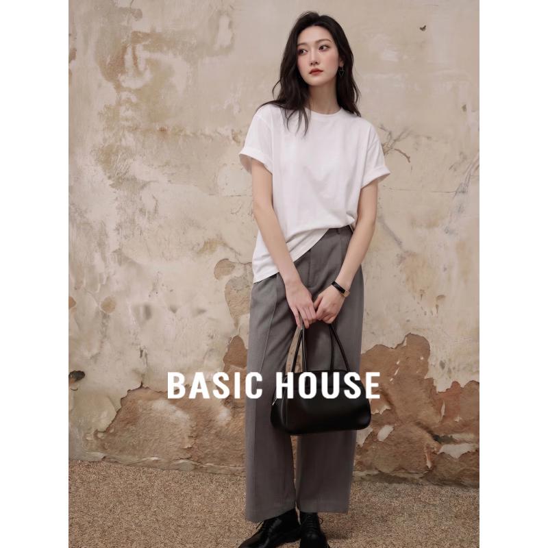 Basic House Women s Pure Cotton Round Neck Short Sleeve T-Shirt M малиновый розовый