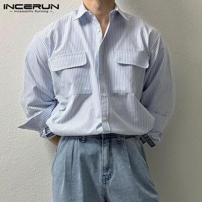 Camisas de oficina de manga larga con botones para hombre Tops a rayas
