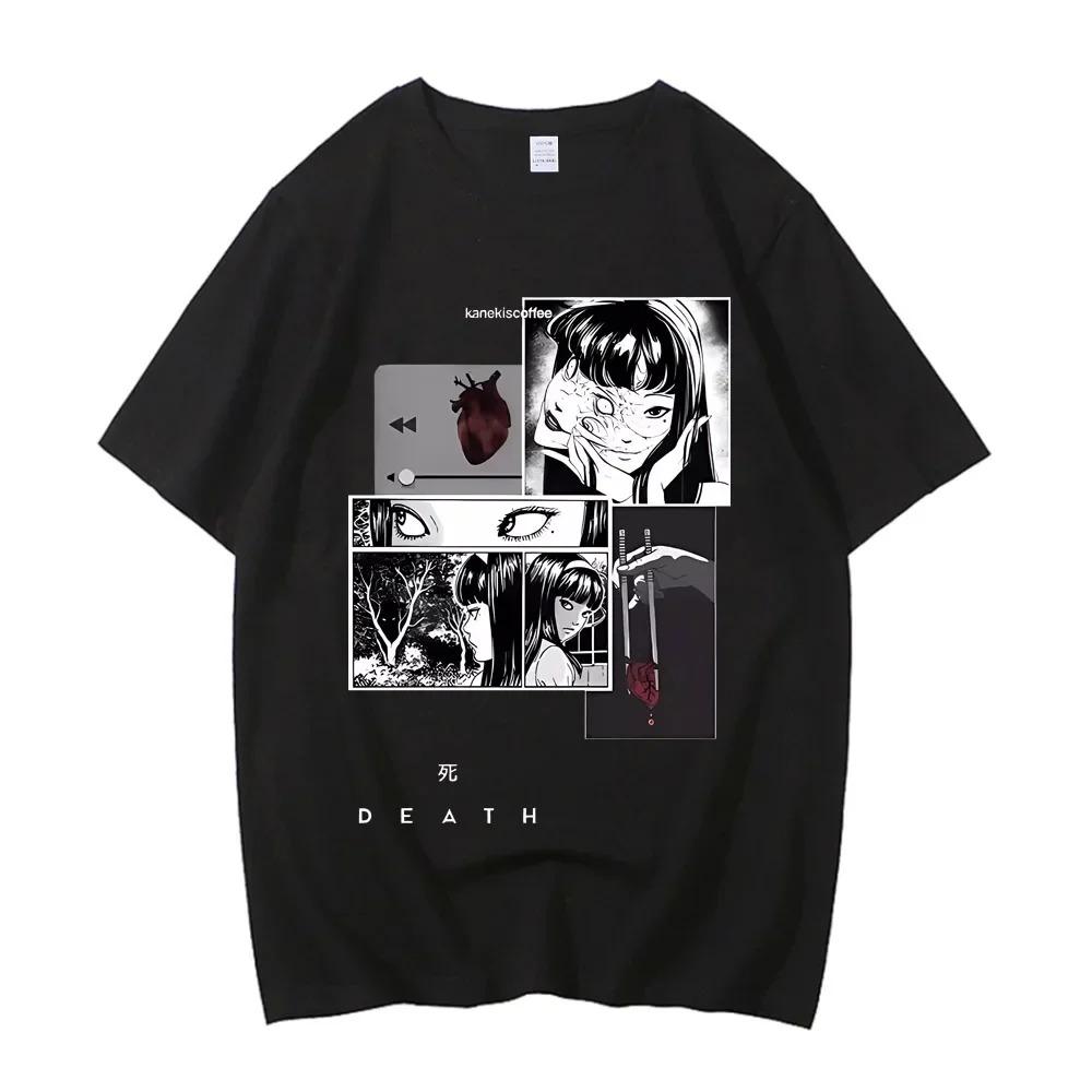 Comic T-shirt Junji Ito Uzumaki Scary Japanese Guro Girl Fun Anime Men's T-shirt High-quality Cotton Best Selling Round Neck Tee