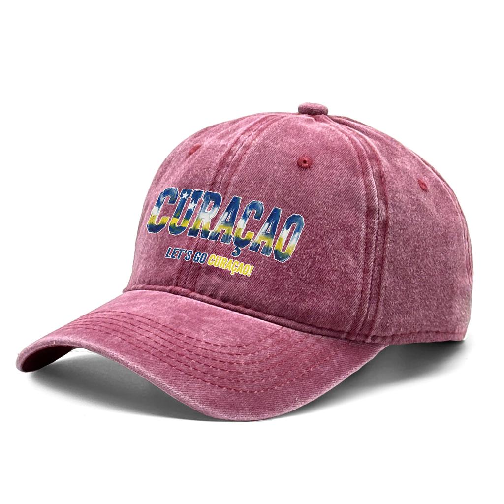 Curacao Flag Color Printed Baseball Cap Washed Distressed Dad Hat Casual Sun Hat Unisex For Outdoor Sports And National Team