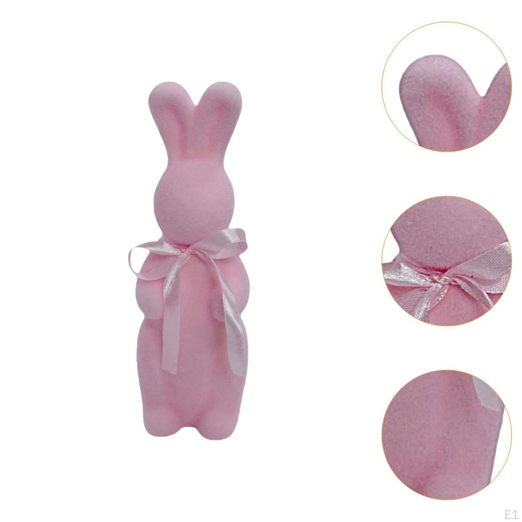 Flocked Easter Bunny Figurine Statue Sculpture with Bowknot for Indoor Desktop