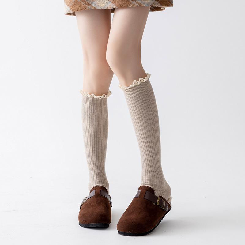 Damskie Jesienno-Zimowe Pogrubione Ciepłe Koronkowe Skarpety Świąteczne Noworoczne