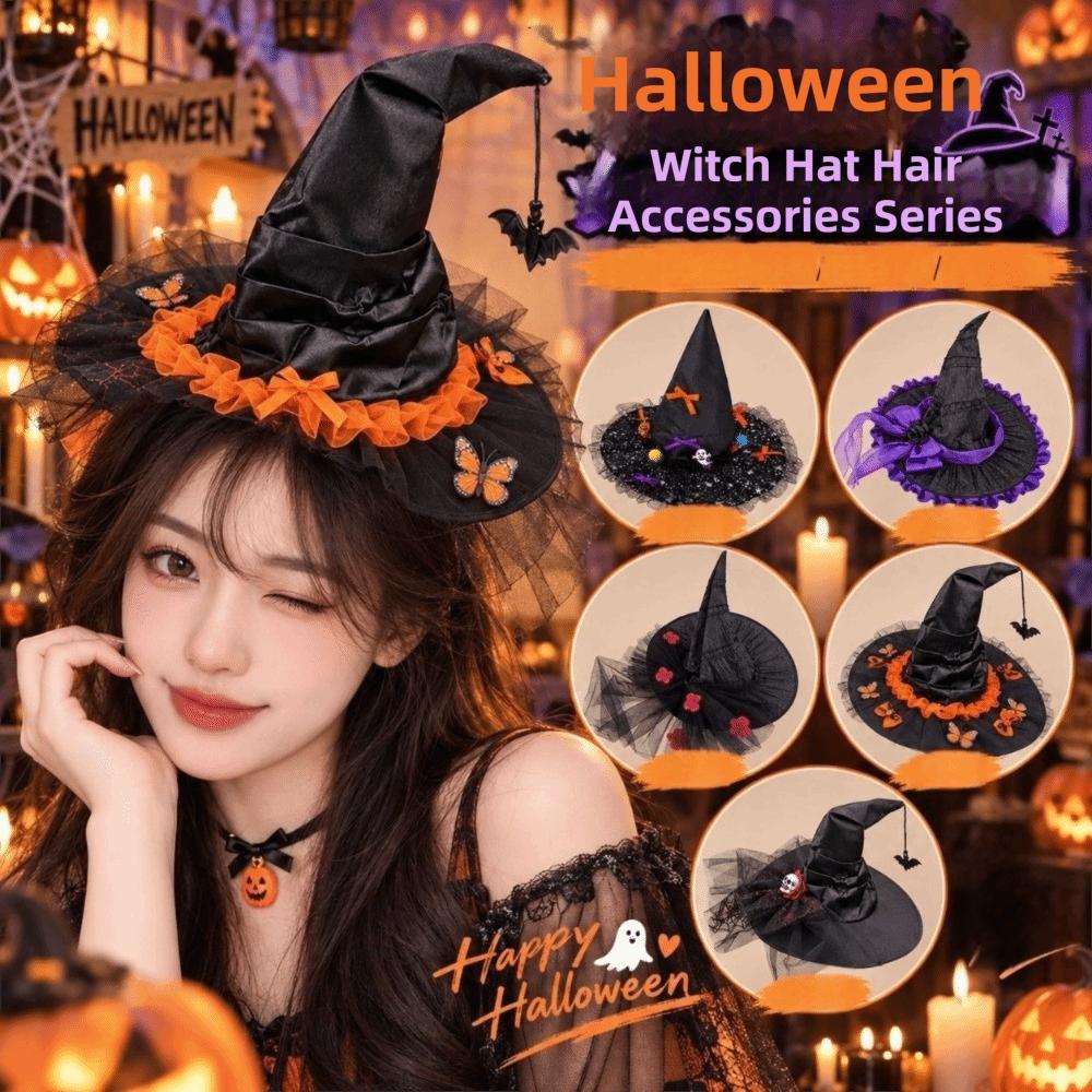 Wrinkled Design Halloween Black Witch Hat Dark Style Gothic-style Decorative Hats Haunted House