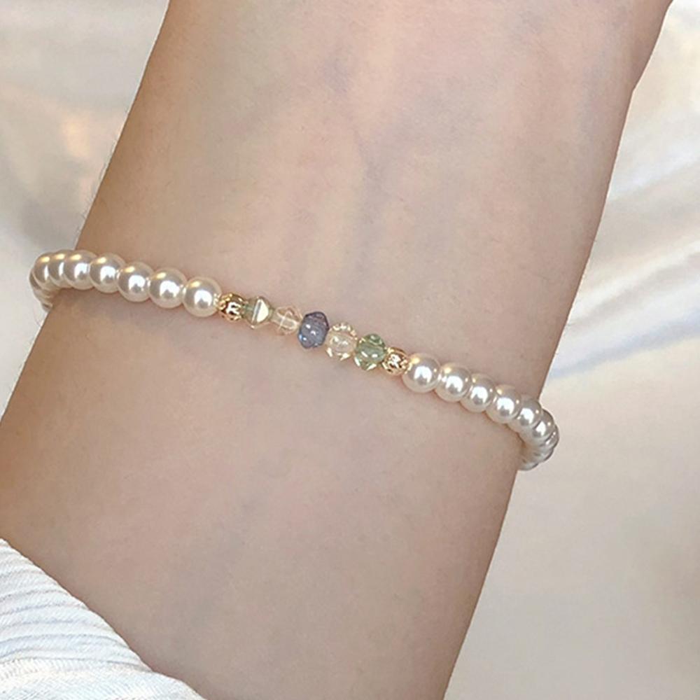 PANJBJ 925 Sterling Silve Multicolour Bead Ring for Women Pearl Elastic Sweet Romantic Design Jewelry Gift Dropshipping