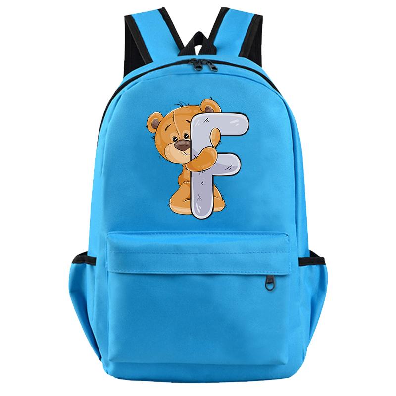 Little Bear 26 English Letters Backpack Teen School Bag for Girls Boy Backpack Bookbag for Kid Gifts Large Capacity Student Bag