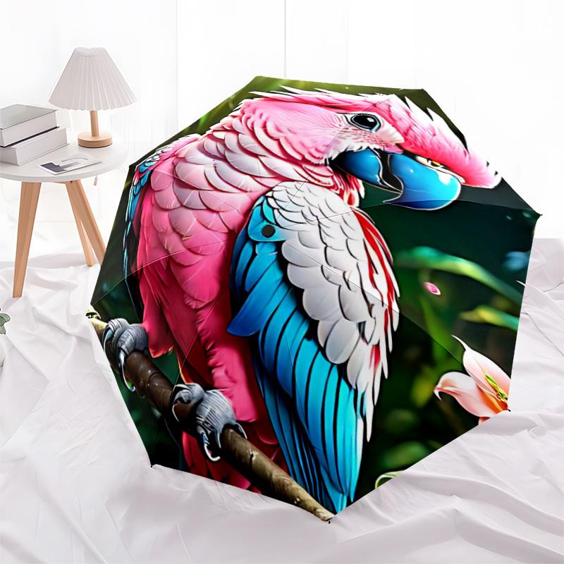 1pc Parrot Jungle Automatic Folding Umbrella   Compact 8 Rib Design, Durable Iron Frame for Travel, Outdoor,  a0920111
