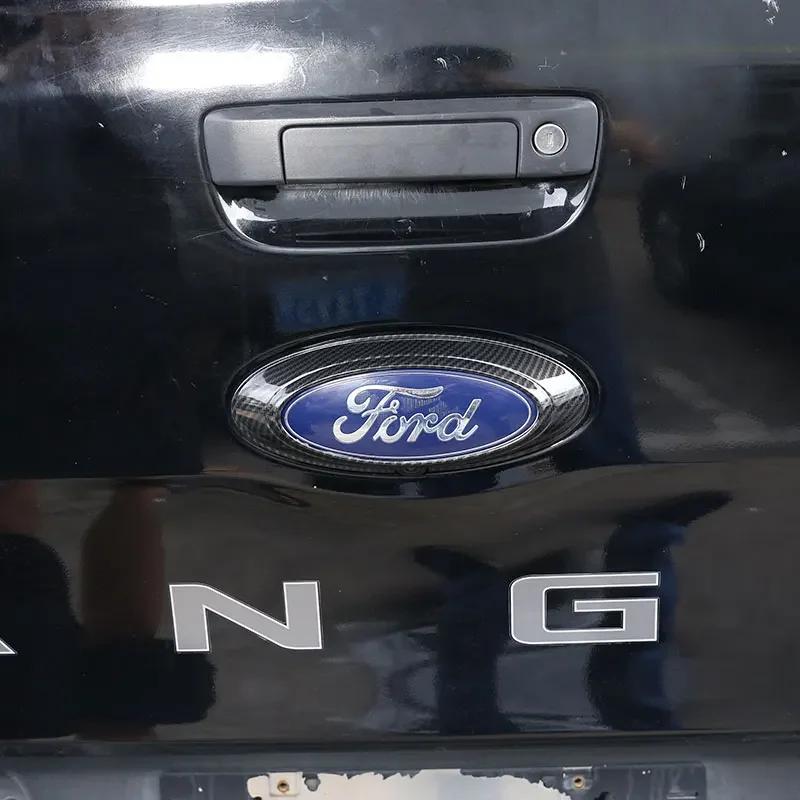 Car Sticker Car Rear Badge Ring Logo Frame Cover Decoration Trim Fit For Ford Ranger 2015-2021 F150 2009-2014 Auto Carbon Fiber/
