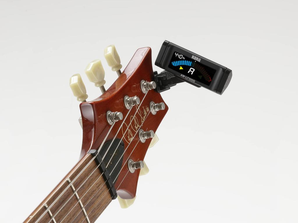KORG AW-LT100G Clip-on Guitar Tuner with 100-Hour Battery Life, ±0.1 Cent Accuracy, Color Display, Strobe Tuning, 1 AAA Battery, Lightweight and