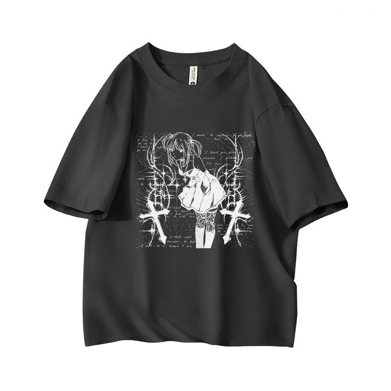 Y2k Grunge Misa Anime Oversized Short Sleeve O Neck T Shirt Graphic Print 100 Cotton 2000s Vintage Women Tops Clothes Summer