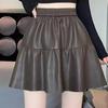 Übergröße Damen High Waist PU-Leder Flauschige Rockhose - Schlankmachend, Kurz, Herbst/Winter Kollektion