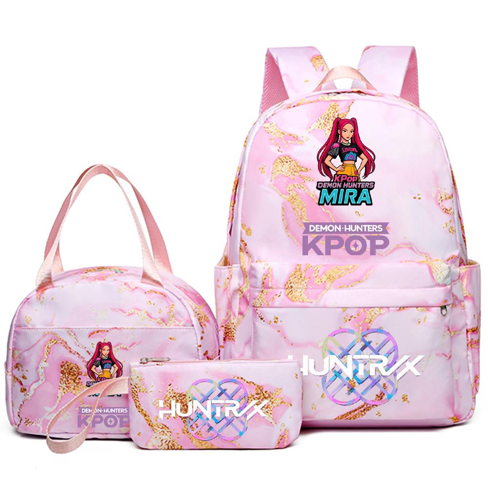 3Pcs/set Anime Cartoon Kpop Printed Backpack with Handbag Pencil Case for Teenager Student Girl Boy Bookbag Schoolbag Women Large Capacity Travel Bag