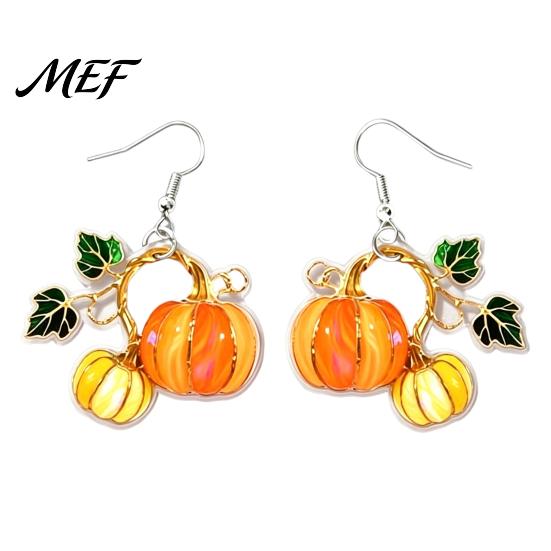 Decorative Fall Festival Earrings 1 Pair Pumpkin Acrylic Drop Earrings, 2D Harvest Dangle Fashionable Autumn Outfit Jewelry for Women, Halloween