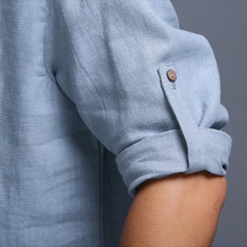 Shirt Mens Loose Long Sleeve V Neck Cotton Linen T Shirts Vintage Tops Blouse