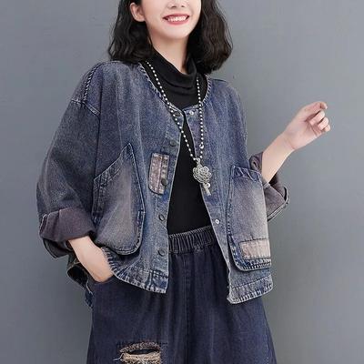 Denim Suit Jacket Women's Spring and Autumn Literary Retro Denim Top Loose Casual Jacket