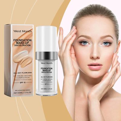 West Month Fond de Teint Changeant de Couleur Longue Durée Waterproof Contrôle de l'Huile Fini Mat Maquillage Fond de Teint Couvrance Totale Correcteur