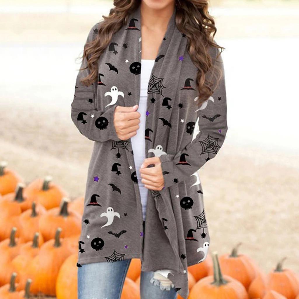 Women's Halloween  Cat  Print Cardigan Coat