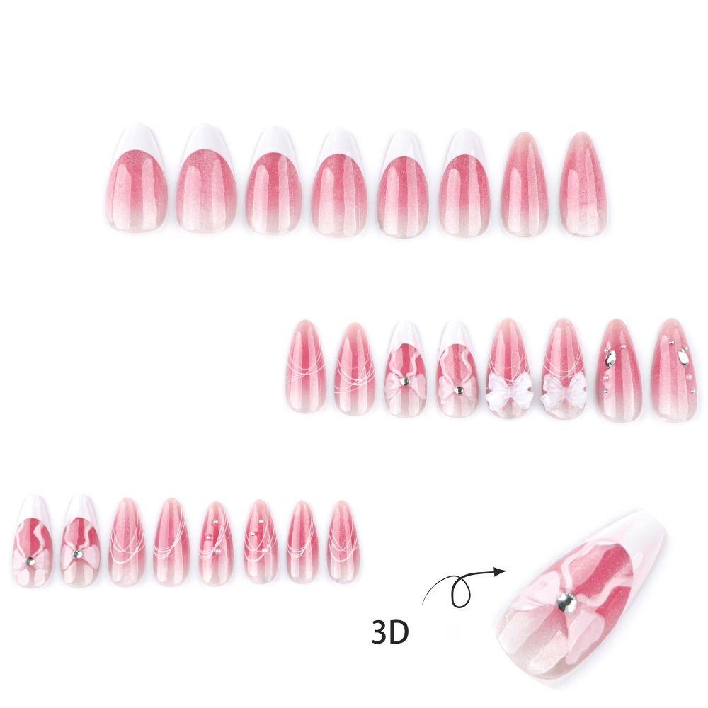 Manicure Long Almond False Nails French Detachable Fake Nails Aurora Press On Nails Women