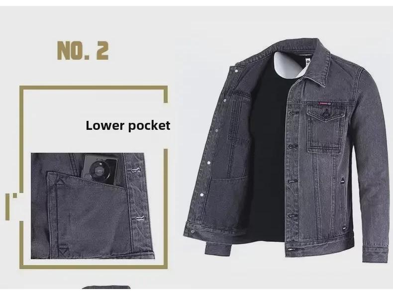 Giacca di Jeans Solida Grigia da Uomo Taglio Ampio 2023 - Abbigliamento Casual Autunnale