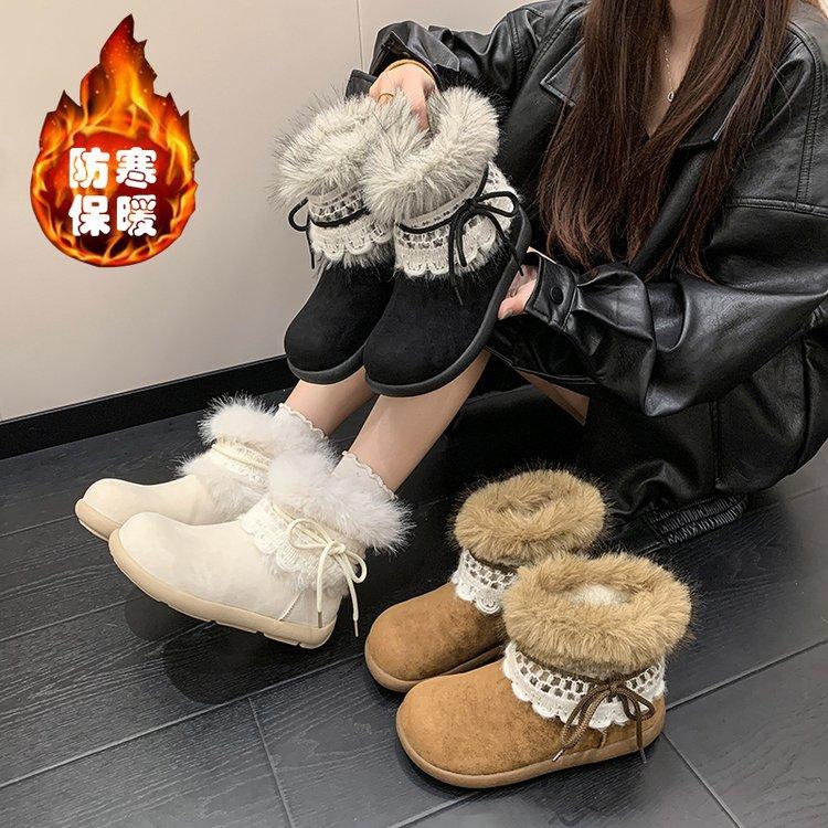 Northeast Pelz integrierte Schneestiefel Damen Winter 2025 neue Plüsch warme Baumwollschuhe flauschige Baumwollstiefel