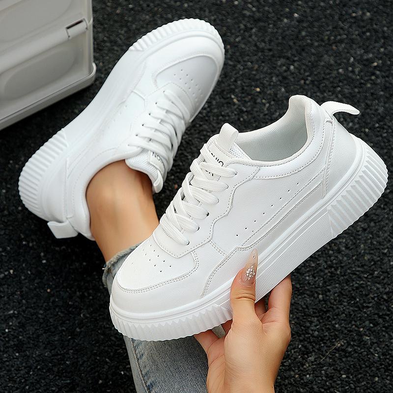 Mode Damen Sneaker Frühling Herbst Übergröße Weißer Sneaker Damen Leder Plateau Vulkanisierte Schuhe Frau Komfort Schnürschuhe Flache Sneaker