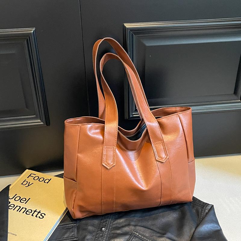 Retro Soft PU Leather Tote Bag, Large Capacity Shoulder Handbag for Women, Fashion Casual Work Bag