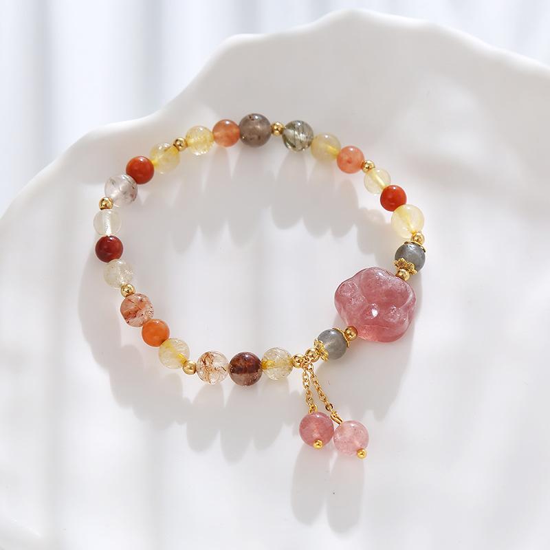 Natural Crystal Bracelet Strawberry Crystal Cat Claw Bracelet Bangles Women Fashion Jewelry Accessories Gift