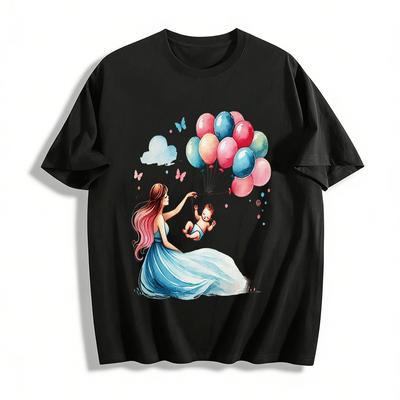Mother And Baby Balloon Print Casual Adult Top Pure Cotton T-shirt