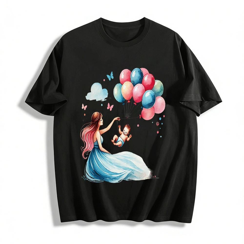 Mother And Baby Balloon Print Casual Adult Top Pure cotton T-shirt XXS