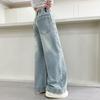 American Retro Kids Baggy Jeans with Bows for Girls Fashion Stretch Elastic Waist Denim Pants Child Wide Leg Jeans Trousers