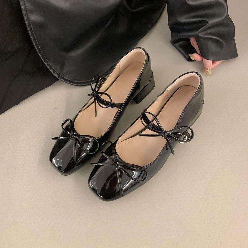 

Fashion Woman Ballet Mary Jane Shoes 2025 Summer Female Retro Square Toe Bowknot High Heels Comfortable Leather Dress Women Leisure Shoe 35