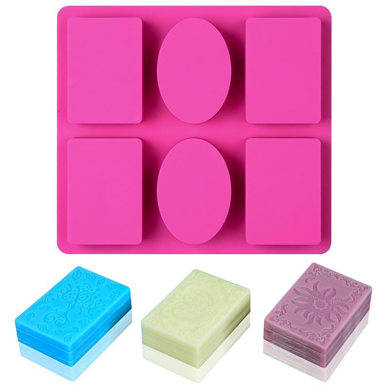6 Cavity Rectangle Oval Silicone Soap Mold Handmade Soap Making Craft for Home Bathroom Soap Forms