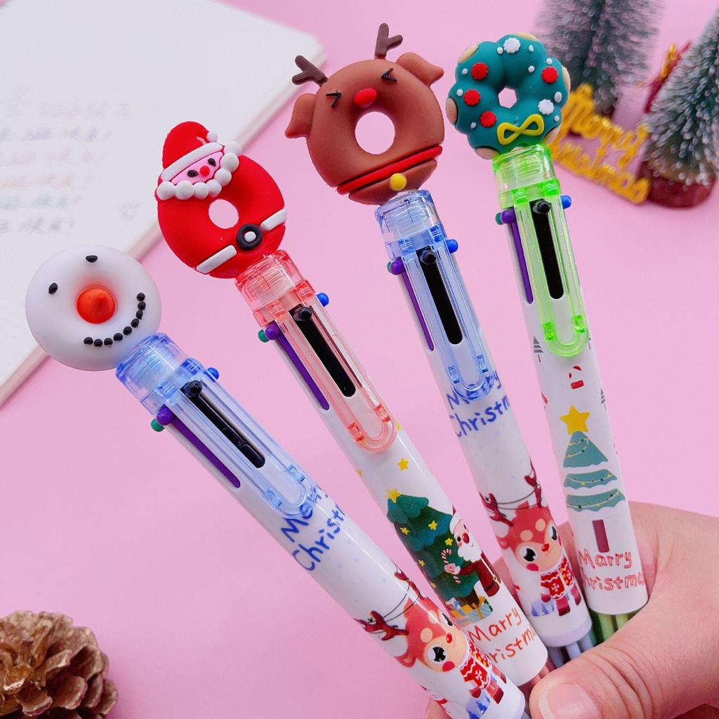 Christmas 6-Color Santa Claus Ballpoint Pen: Multi-Color Push-Button Journaling Pen for Students