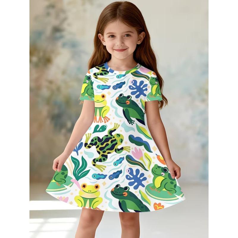 Summer girls fashion cute casual gradient rainbow full-print round-necks 110