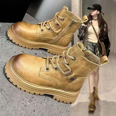 Pantofi Stil Nou: Cizme din piele moale, Cizme simple pentru femei, Cizme retro cu toc gros și gleznă